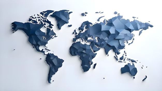Three-dimensional world map representing international markets